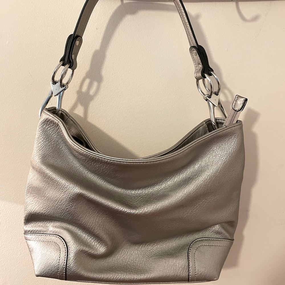 Silver faux leather shoulder bag